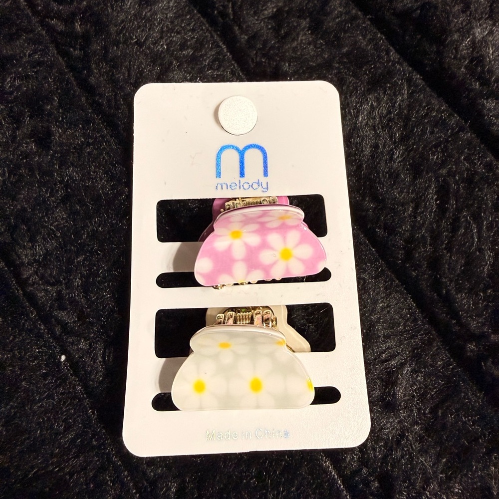 Pink and White Floral Kids Hair Clips